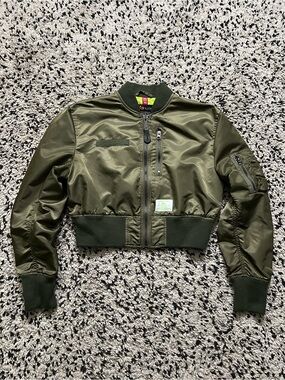 Alpha Industries Women’s Crop Bomber Flight Jacket Green Full Zip Size XS